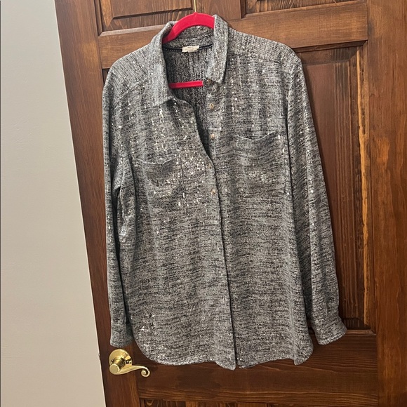 Pilcro Hadley Metallic Gray Button Down Shirt - Picture 9 of 10